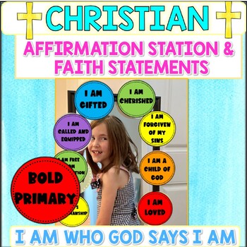 Preview of Christian Affirmation Station Bible Bulletin Board Affirmations primary colors