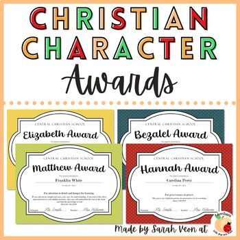 Preview of Christian Character Awards - EDITABLE - For upper elementary