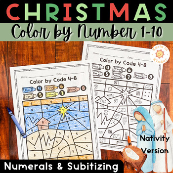 Preview of Christian Christmas Color by Code / Number 1-10 | Number Sense Worksheets