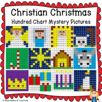 Preview of Christian Christmas Hundred Chart Mystery Pictures with Bible Clues BUNDLE