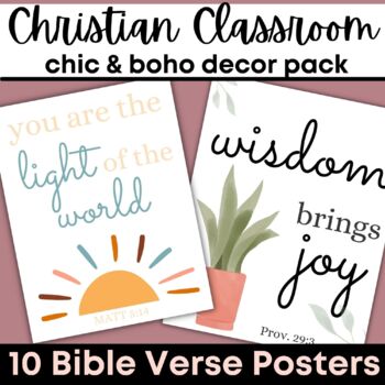 Preview of Christian Classroom Decor: Neutral Boho Inspiring Bible Verse Posters (10 pack)