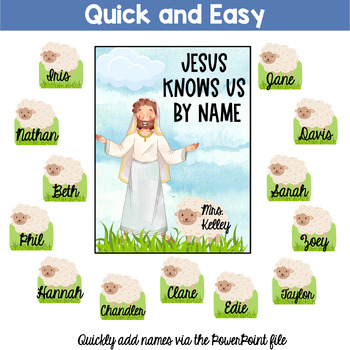 Preview of Christian Classroom Door Decor with Editable Name Tags: Jesus Knows Us By Name