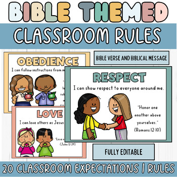 Preview of Christian Classroom Rules Posters - Child-Friendly Bible Verses - Editable