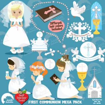 Preview of Christian Clipart, First Communion, Girls, Catholic clipart, Catechism, AMB-1255