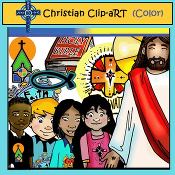 Preview of Freebie Christian Color Clip Art: Jesus with Children