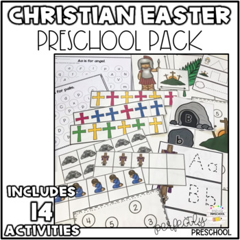Preview of Christian Easter Activities for Math & Literacy Centers Preschool, Pre-K