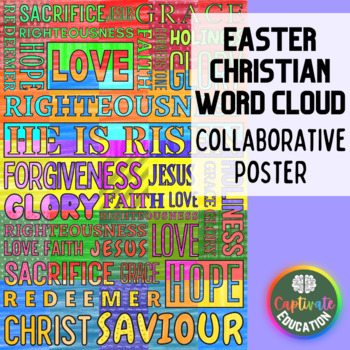 Preview of Christian Easter Activity Word Cloud Collaborative Poster Coloring Jesus Christ