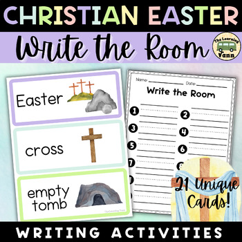 Preview of Christian Easter Holy Week Writing Activity | Religious Write the Room | Kinder