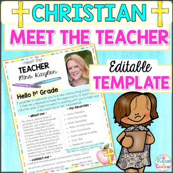 Preview of Christian Meet The Teacher Template Meet The Teacher Letter Editable Pastels