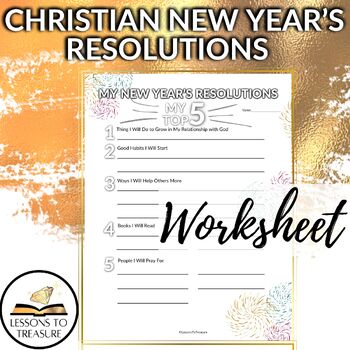 Preview of Christian New Year’s Resolutions Worksheet, Religious,