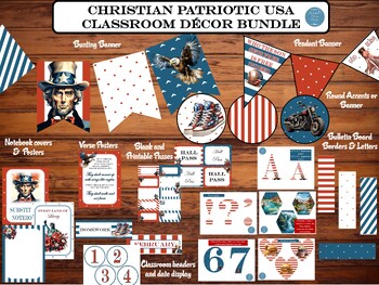 Preview of Christian Patriotic Stars and Stripes Classroom Bundle