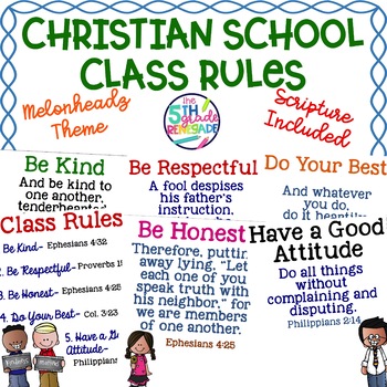 Preview of Christian School Biblical Class Rules Cute Kids Theme