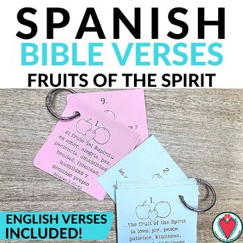 Preview of Christian School English to Spanish Bible Memory Verse Cards Fruit of the Spirit