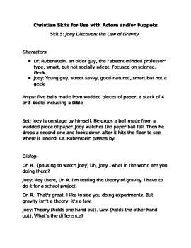 Preview of Christian Skits for Use w/Actors or Puppets #5:Joey Discovers the Law of Gravity