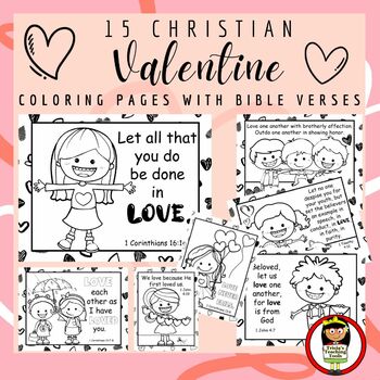 Preview of Christian VALENTINES - Coloring Pages with Bible Verses (Portrait & Landscape)