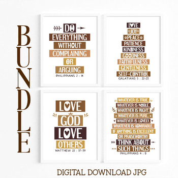 Preview of ChristianSunday school decor, bible verses posters Vol. 77. Brown neutral colors