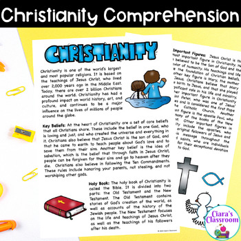 Preview of Christianity Comprehension Text with Questions and Answer Key