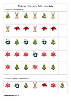 Preview of Christmas. 12 Repeating Patterns Worksheets