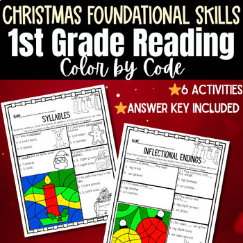 Preview of Christmas 1st & 2nd Grade Foundational Reading Skills Color by Code