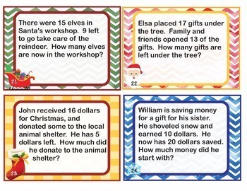 Christmas Math Word Problems Task Cards 1st Grade - Common Core 1.oa.a.1