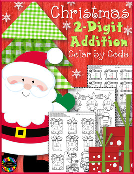 Preview of Christmas 2-Digit Addition with Regrouping Color-by-Code Printables