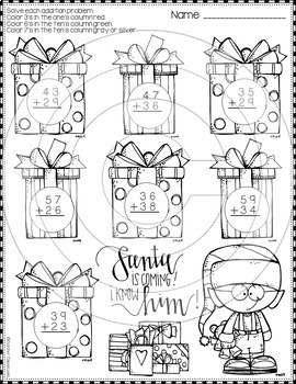 Christmas 2-Digit Addition with Regrouping Color-by-Code Printables