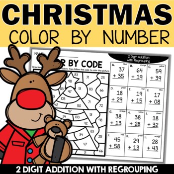 Preview of Christmas 2 Digit Addition with Regrouping Coloring Sheets
