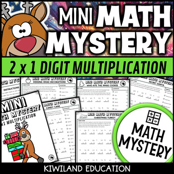 Preview of Christmas 2 Digit By 1 Digit Multiplication Mini Math Mystery Xmas Activities