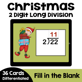 Preview of Christmas 2 Digit Long Division Boom Cards - Self Correcting