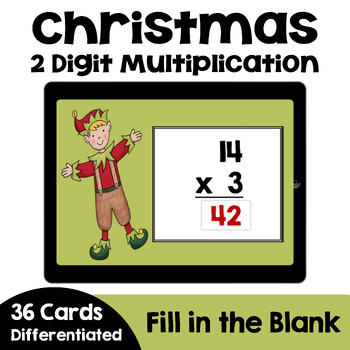 Preview of Christmas 2 Digit Multiplication Boom Cards - Self Correcting