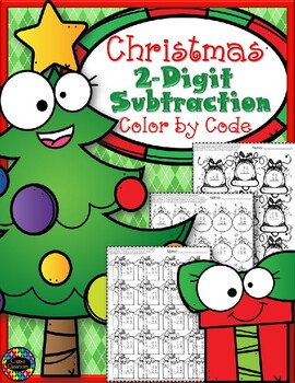 Preview of Christmas 2-Digit Subtraction with Regrouping Color-by-Code Printables