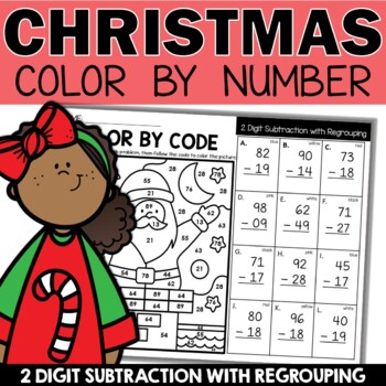 Preview of Christmas 2 Digit Subtraction with Regrouping Coloring Sheets