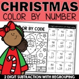 Christmas 2 Digit Subtraction with Regrouping Coloring Sheets