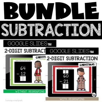 Preview of Christmas 2 Digit Subtraction with and without Regrouping Google Slides™