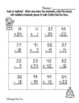 Christmas 2-digit addition and subtraction practice by ORANGE you fun