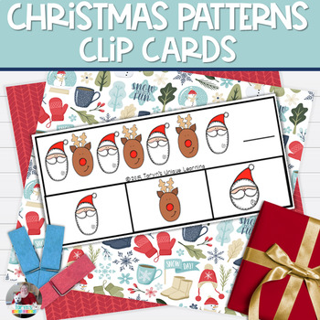 Preview of Christmas Patterns | December Math Centers | Christmas Pattern Clip Cards