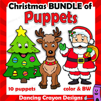 Preview of Christmas Puppets Craft Activity BUNDLE | Printable Paper Bag Puppet Templates