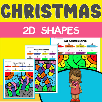 Preview of Christmas 2D Shapes Color By Number | Winter Color By Code For Pre-K To 1st