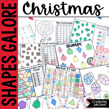Preview of Kindergarten Math Worksheets | Christmas 2D Shapes Games | Center Activities