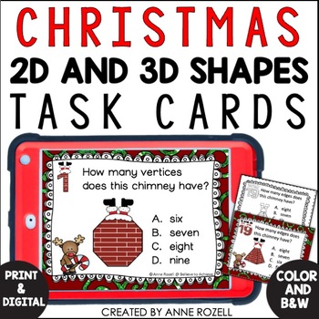 Preview of Christmas 2D and 3D Shapes Task Cards
