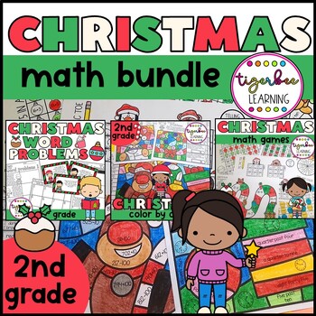 Preview of Christmas 2nd grade math bundle games worksheets word problems