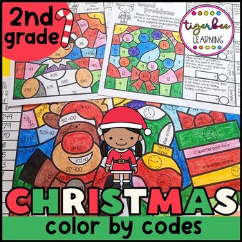 Preview of Christmas color by code worksheets 2nd grade math
