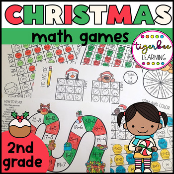 Christmas 2nd grade math games NO PREP printables by Tigerbee Learning