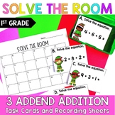 Christmas 3 Addend Addition Task Cards First Grade Solve t