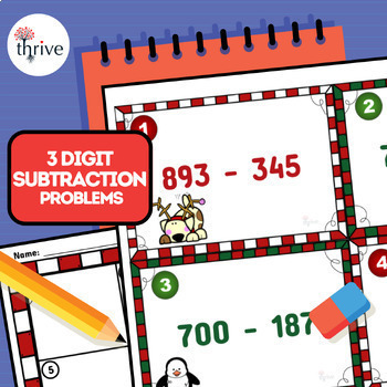 Preview of Christmas 3 DIGIT SUBTRACTION Task Cards - Math Scoot Activity - NO PREP!