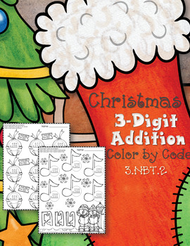 Preview of Christmas 3-Digit Addition with Regrouping Color-by-Code Printables