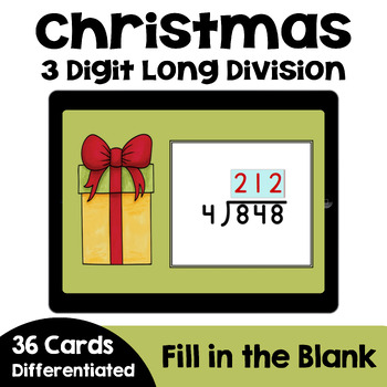 Preview of Christmas 3 Digit Long Division Boom Cards - Self Correcting