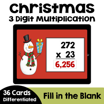 Preview of Christmas 3 Digit Multiplication Boom Cards - Self Correcting