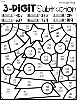 Christmas 3 Digit Subtraction Color by Number Differentiated | TPT