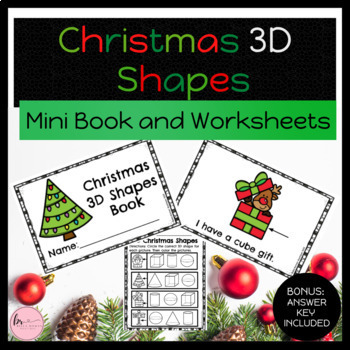 Preview of Christmas 3D Shapes Mini Book and Worksheets for Kindergarten 